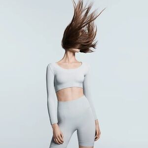Alexander Wang x Uniqlo AIRism Crop Long Sleeve Top in Pale Baby Blue
